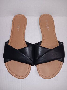 FITORY FAUX LEATHER SLIP ON FLATS/ SANDALS